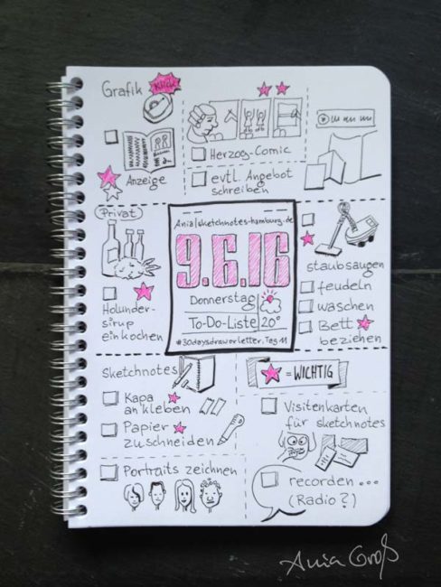 Tag 11. To-do-Liste. Zeichnung und Foto: Ania Groß