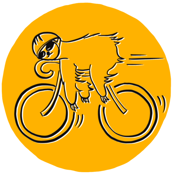 faultier-nach-links-gelb Faultier mit Helm auf einem rasenden Rennrad